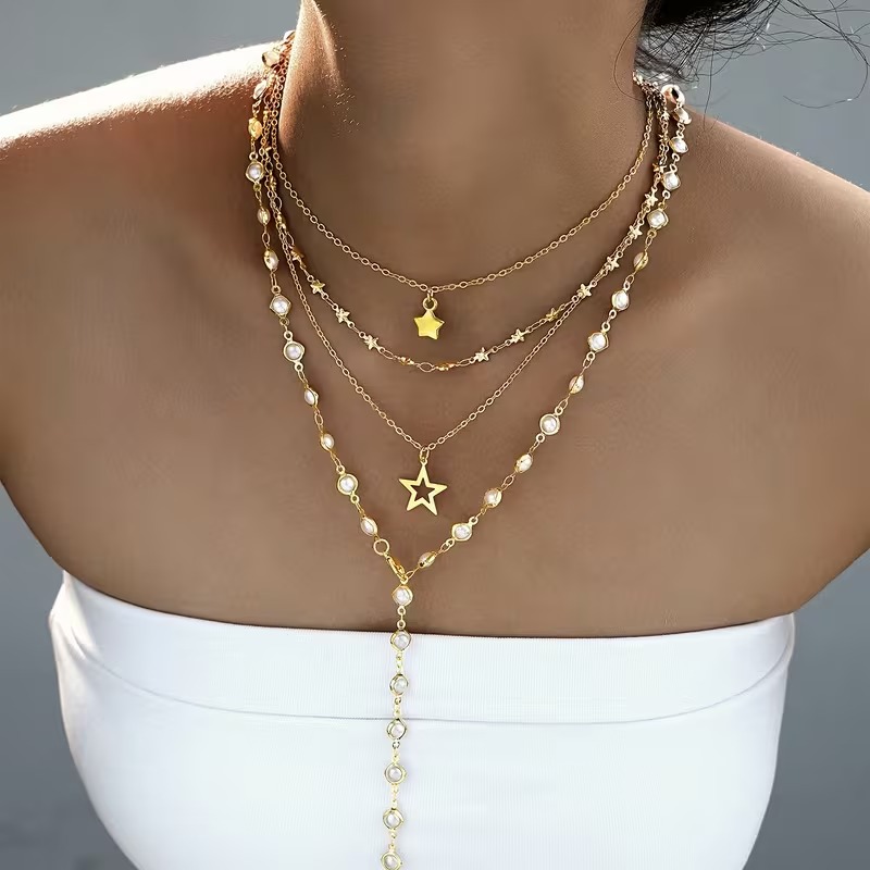 4pcs Women's Y-Shaped Long Necklace Vintage Elegant Set